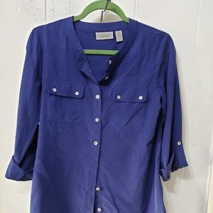 Chico's Women's Blue Roll-Tab Sleeve Shirt